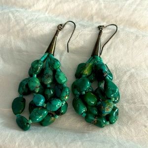 Vintage Stamped Sterling Navajo Genuine Turquoise Earrings